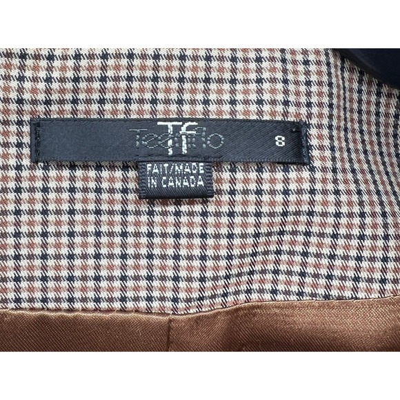 TeenFlo Jacket Womens Sz 8 Plaid Double Breasted Trench Coat Belted Tan - Picture 6 of 13